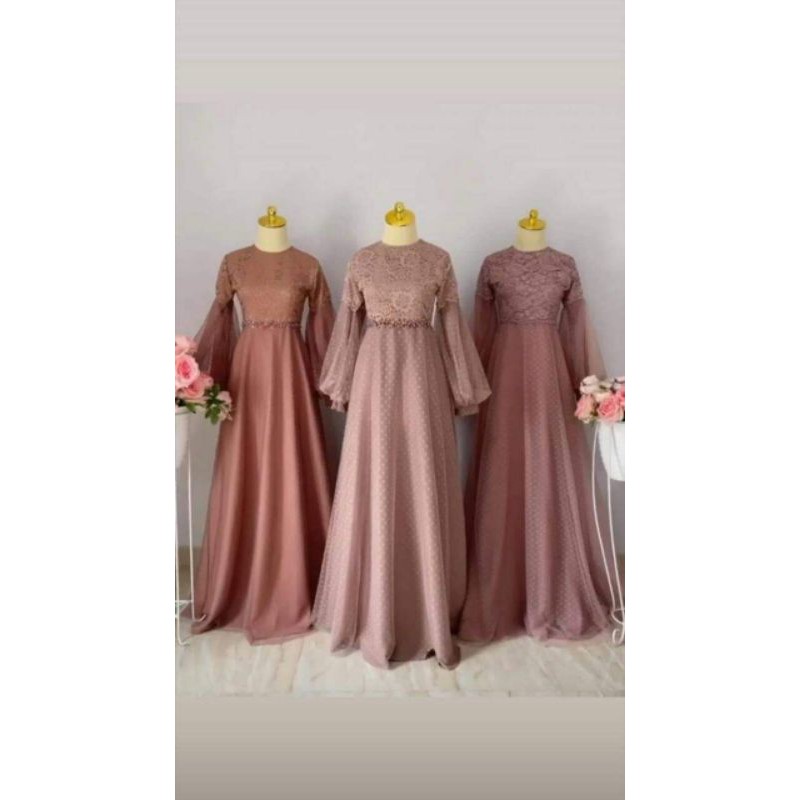 Gamis Modern Brokat+tile Polkadot+wollycrep premium