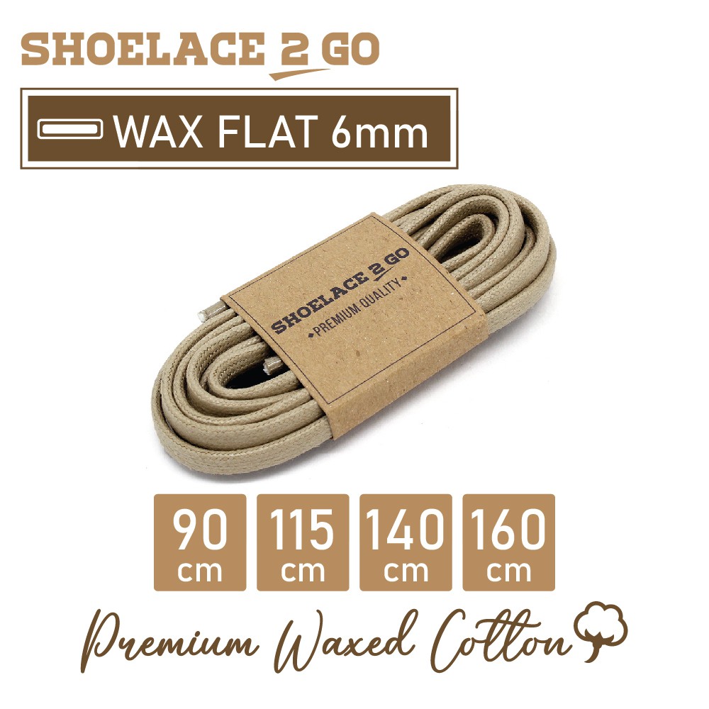 SHOELACE 2 GO PREMIUM TALI SEPATU LILIN WAX GEPENG PIPIH FLAT - WF6 - D1 - BEIGE - 6MM