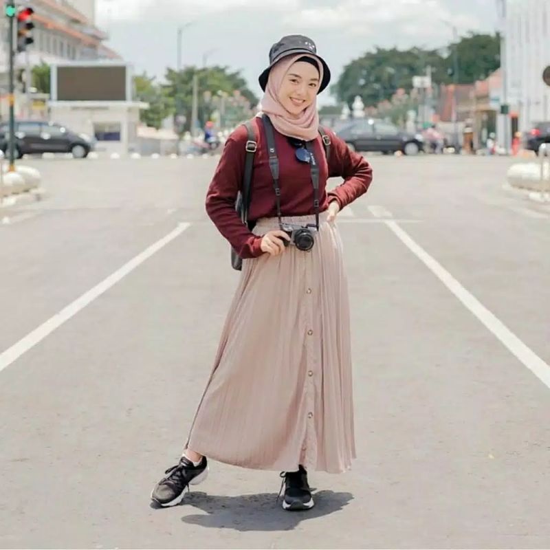 COD Rok Plisket Kancing//Rok Kancing Wanita