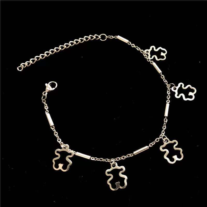 Beruang gelang double-layer hollow round manik-manik pendant Pasangan gadis Keren Bumi Korea stainle