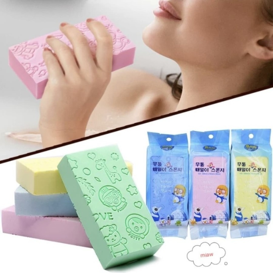 Spons Daki Spon Mandi Bayi Scrub Sponge Busa Lembut Ori Pororo Korea