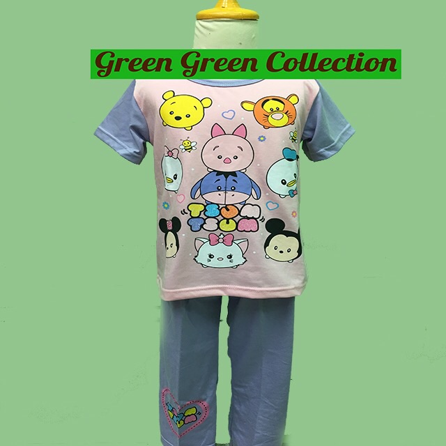 Baju Tidur Piyama Kaos Anak Premium Karkter Tsum Tsum Purple