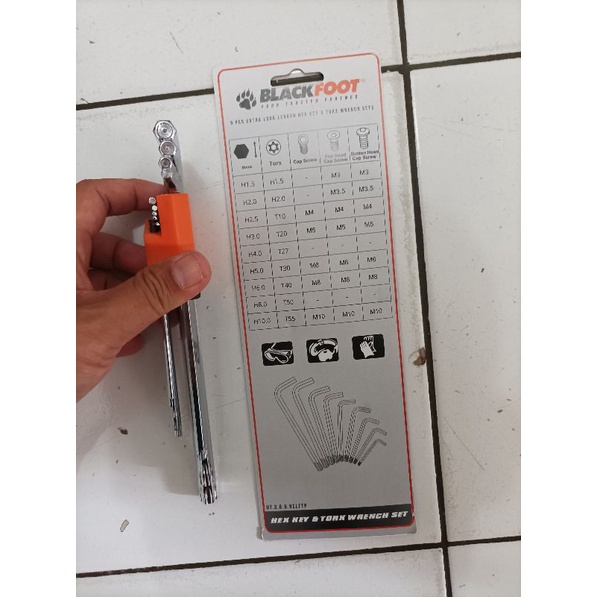 Kunci L kombinasi Segi enam + Bintang Lubang Extra Long / Hex torx Key Set