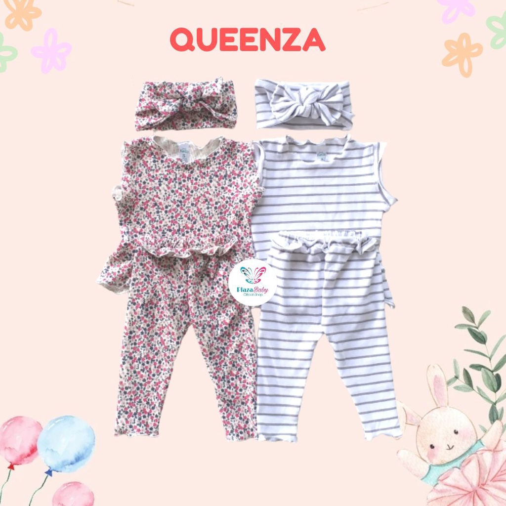 Plazababyku MX QUEENZA setelan bayi motif bunga yang lucu + free headband PART2