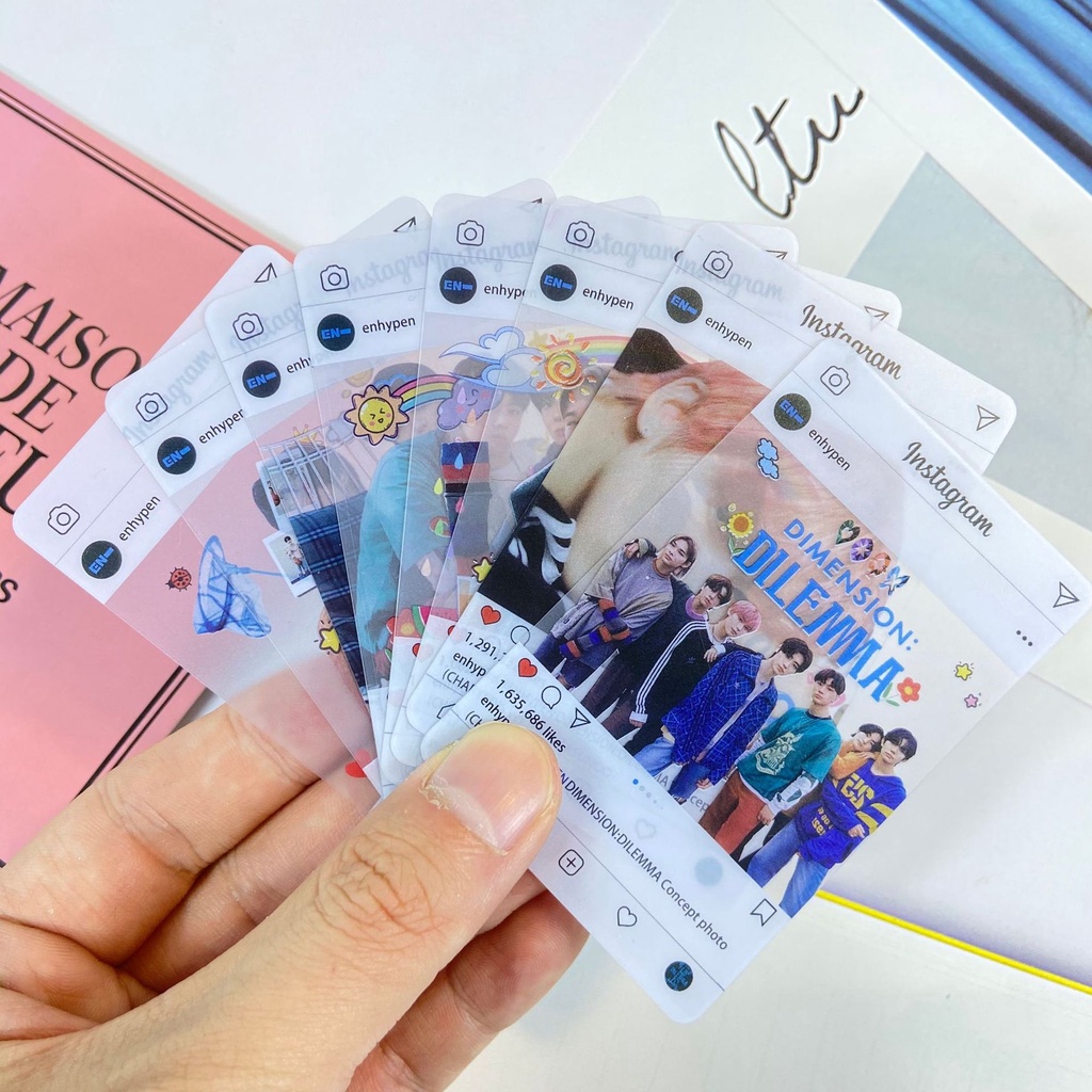 8pcs / set Kartu Foto ENHYPEN Abum DIMENSION DILEMMA INS Transparan Bahan PVC