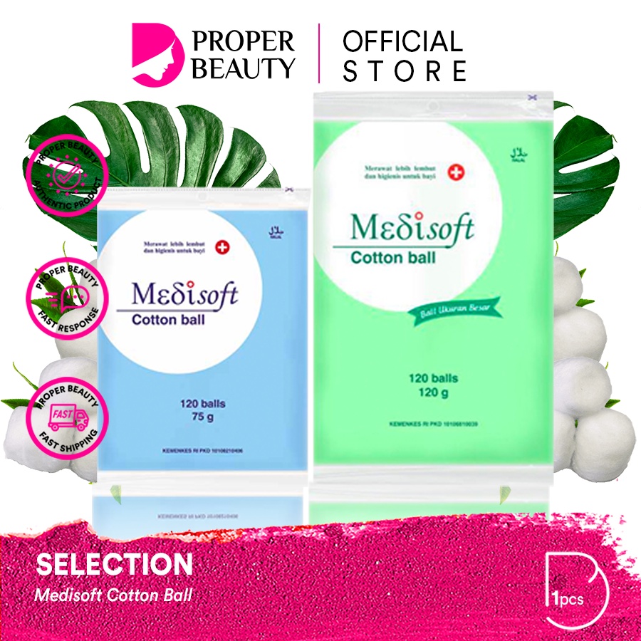 MEDISOFT Cotton Ball Indonesia / Kapas Wajah Bola Hijau Biru 75g 120g 120 Balls / Kecantikan Special Lapis Tipis Tebal Oval Round Bulat Kotak Bud Buds / Selection Modis Rona Kharisma / Pembersih Wajah Facial Cleanser Toner Baby / Ziplock Box Refill Paket