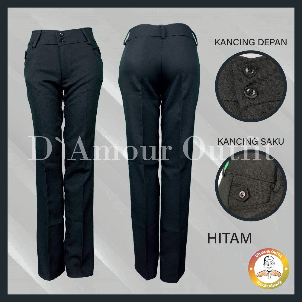 Damour outfit Celana Kerja Panjang Wanita Kantor Kuliah Sekolah Wisuda Formal Sekoder S-5L Hitam Coksu Crem Navy Putih Mocca AbuMuda CoklatTua | Shopee