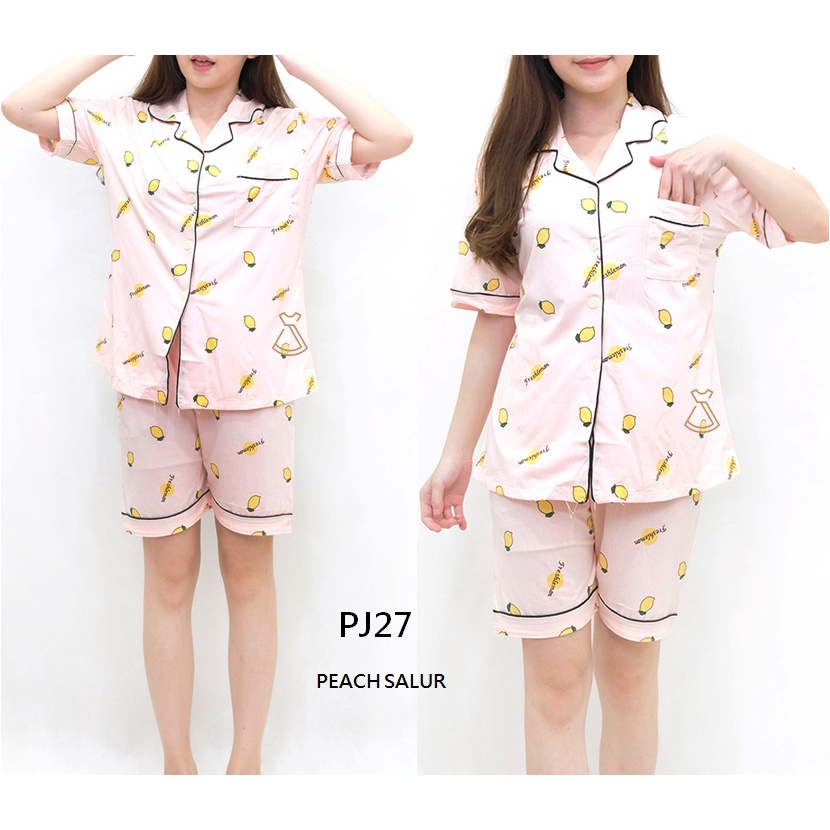 PJ27 - Setelan piyama celana pendek baju tidur busui friendly