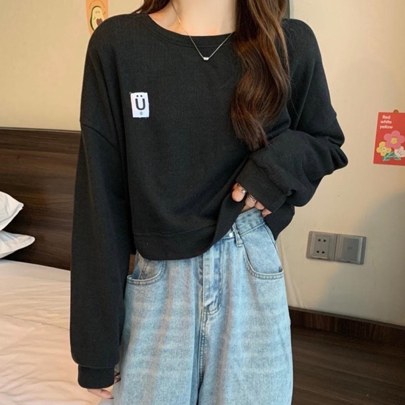 BASIC U CROP SWEATER | SWEATER WANITA KOREAN | CREWNECK MURAH