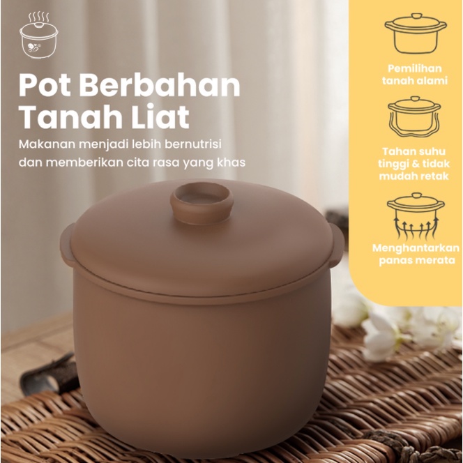 (PALET KAYU) Emily Slow Cooker + Steamer 0.8L Clay Pot