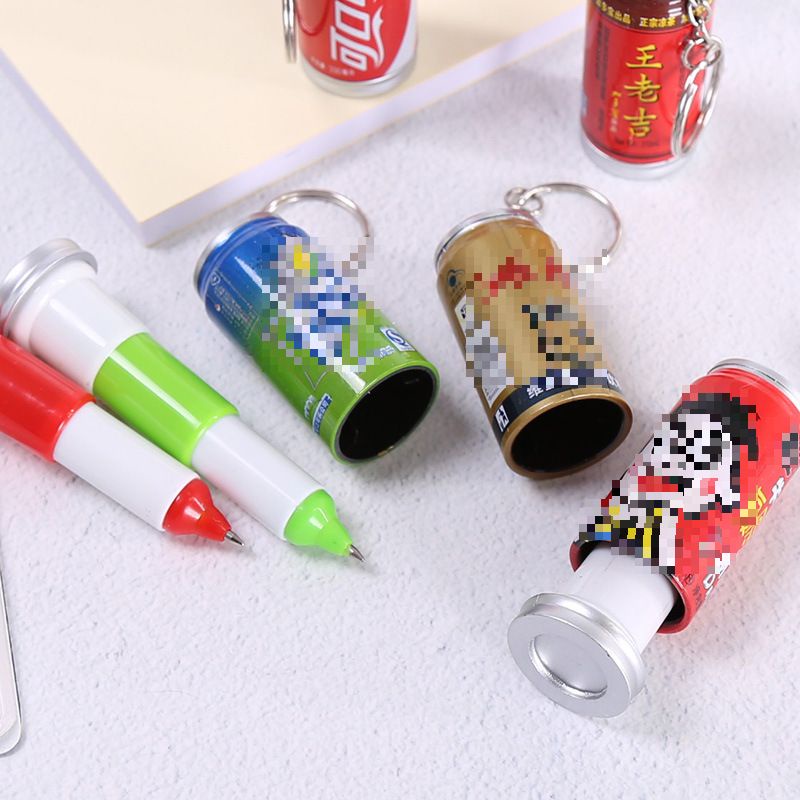 T&amp;Y Gantungan Kunci Minuman Kaleng 2 IN 1 Pena Bentuk Minuman Pulpen Botol Minuman Gantungan Keychain Murah Import