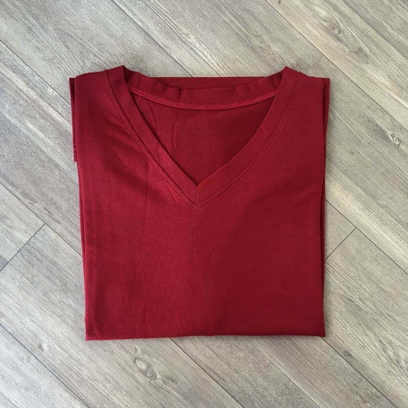[COD] Kaos polos wanita lengan pendek Oversize Jumbo Murah V neck - by.Nyaman_Kaosan-*Pendek , Maroon