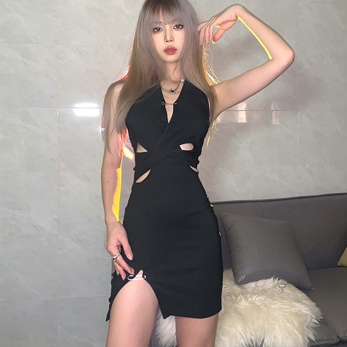 【AMY J】Hollow Out Ruched Backless Party Bandage Sexy Mini Bodycon Dresses 7036