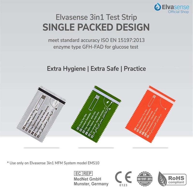 strip test 3in1 Elvasense ( gula / asam urat / kolesterol )