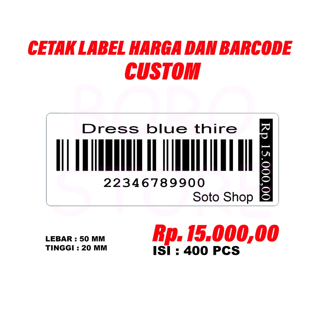

CETAK LABEL HARGA 50 x 20 mm ISI 400 pcs / JASA CETAK PRINT STICKER LABEL BARCODE HARGA BAHAN THERMAL UKURAN 50x20 CUSTOM