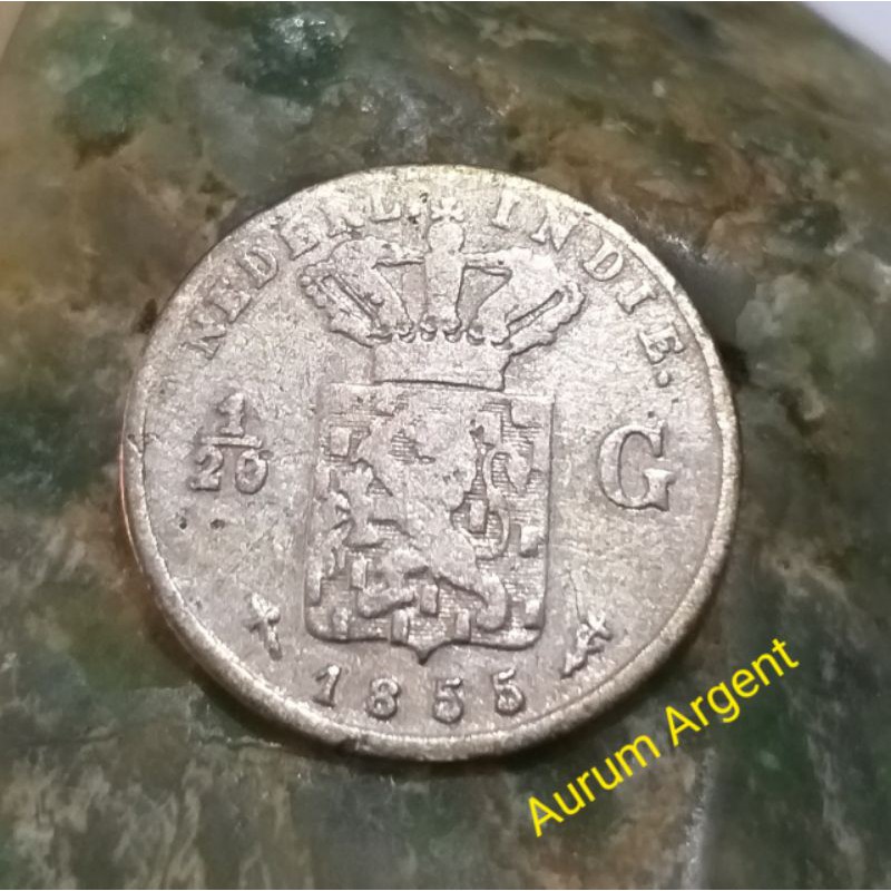 SC.18-- 1 PC KOIN PERAK KUNO ASLI 1/20 GULDEN NEDERL INDIE TH 1855. -- SILVER COIN --