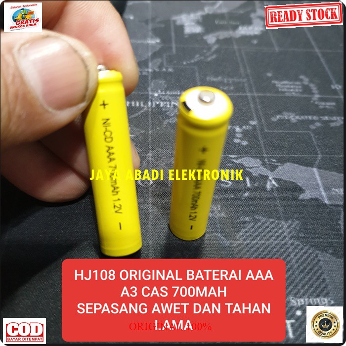 G273 ORIGINAL baterai A3 baterry AAA batere batu cas casan charge charger Batre Rechargeable battery elektronik elektrik jam remote digital universal multifungsi G273  Harga adalah 2 pcs baterai A2 cas1.2Volt * Baterai Ni-MH cas * Kapasitas minimal 700 mA