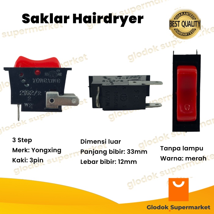 Saklar Hairdryer untuk Wigo 3 Step Tombol Switch Hair Dryer 3pin