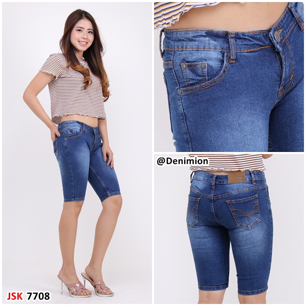 Celana Pendek Wanita Celana Jeans Wanita Celana Santai Jumbo Big Size - BIRU JEANS
