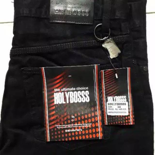 New original celana holyy boss hitam pekat sof jeans