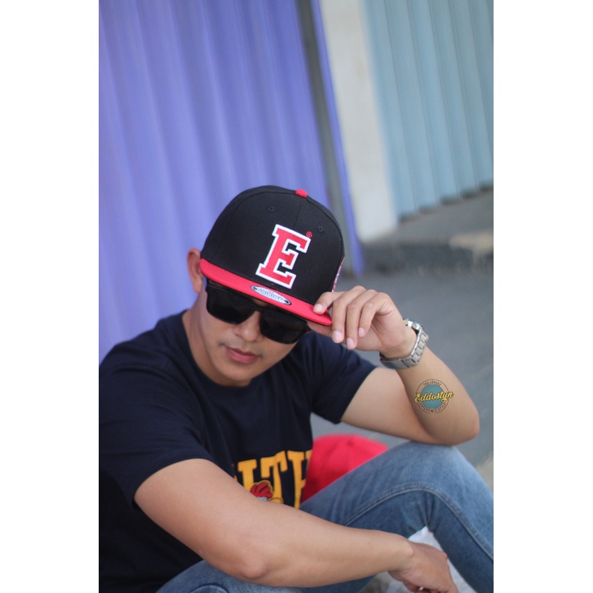 Topi Pria Snapback Original Distro Premium EDSTN Pria Dewasa Kombinasi Hitam Merah 005