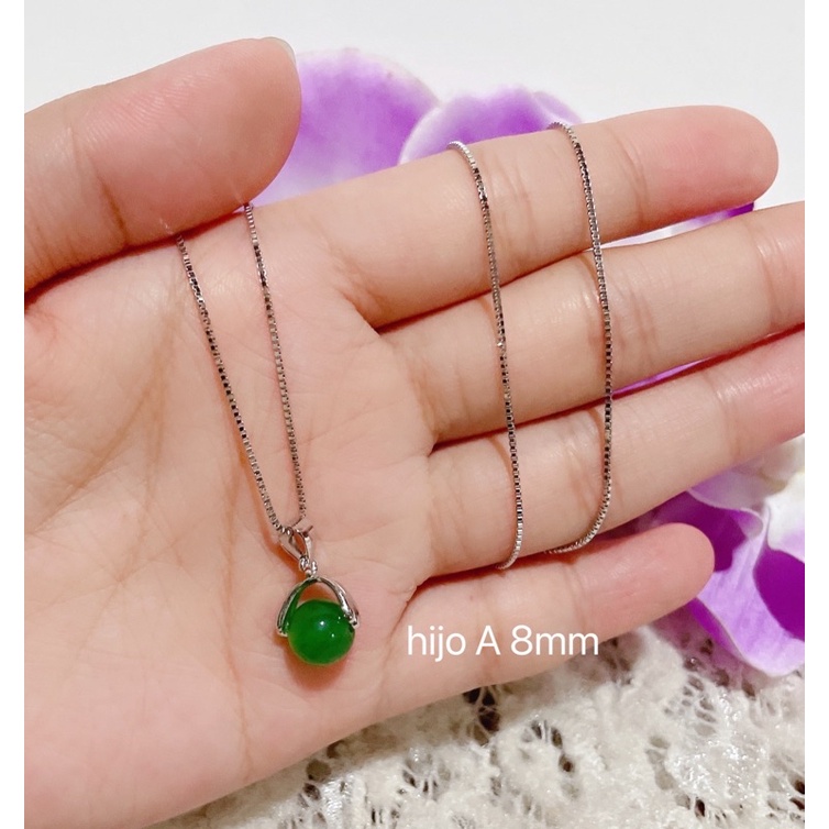 kalung perak asli liontin giok perak silver 925 lapis emas putih permata 8mm