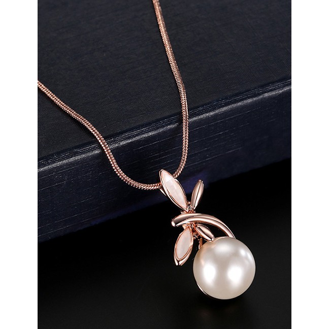 LRC Perhiasan set Fashion Rose Gold Dragonfly&amp;pearl Pendant Decorated Color Matching Jewelry