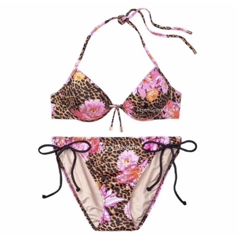 Victoria's Secret Swim Bra & Bikini Panty - Flower Cheetah - size S dan M