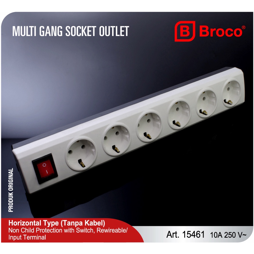 BROCO 15461 NCP 10A 250V SNI - Stop Kontak 6 Lubang Switch tanpa kabel