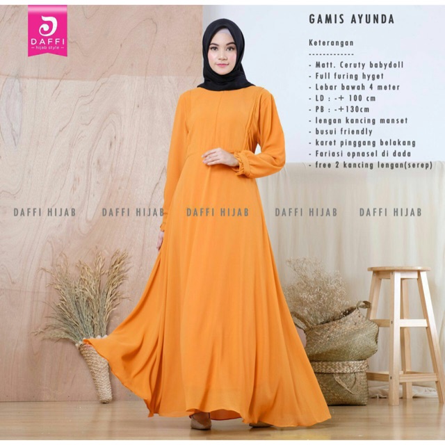 [ORIGINAL DAFFI] ~ DRESS SYAR’I AYUNDA / GAMIS SYAR’I CERUTY BABYDOLL POLOS PANJANG 130CM