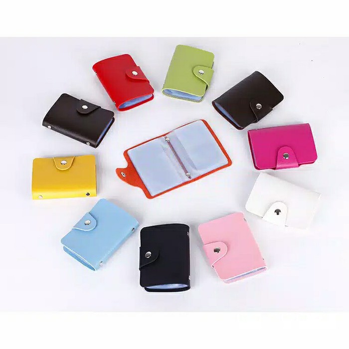 INFY - Dompet Kulit Klip Kartu Polos / Name ID Card Holder 24 Slot Tempat Kartu Souvenir Wanita D016