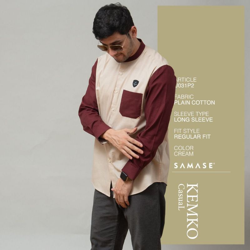 Samase Kemko Kemeja Koko Casual U 031 P - Cream - Cotton Plain - Lengan Panjang