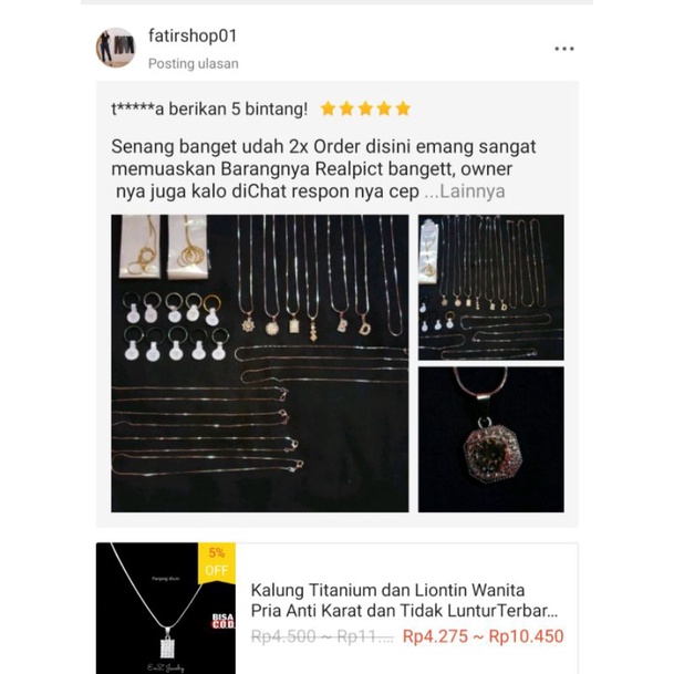 Kalung Titanium dan Liontin Wanita Pria Anti Karat dan Tidak LunturTerbaru Silver