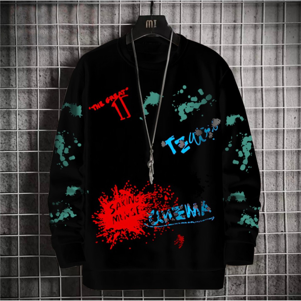 Yu Taka - Sweater Pria The Great Sweater Grafiti Kaos Lengan Panjang Pria Sweter Pria Murah