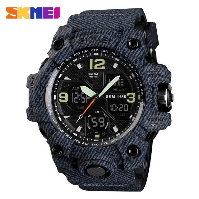 Jam Tangan Pria / SKMEI AD 1155 B DENIM SERIES Digital / Jam Tangan Analog Digital LED Original