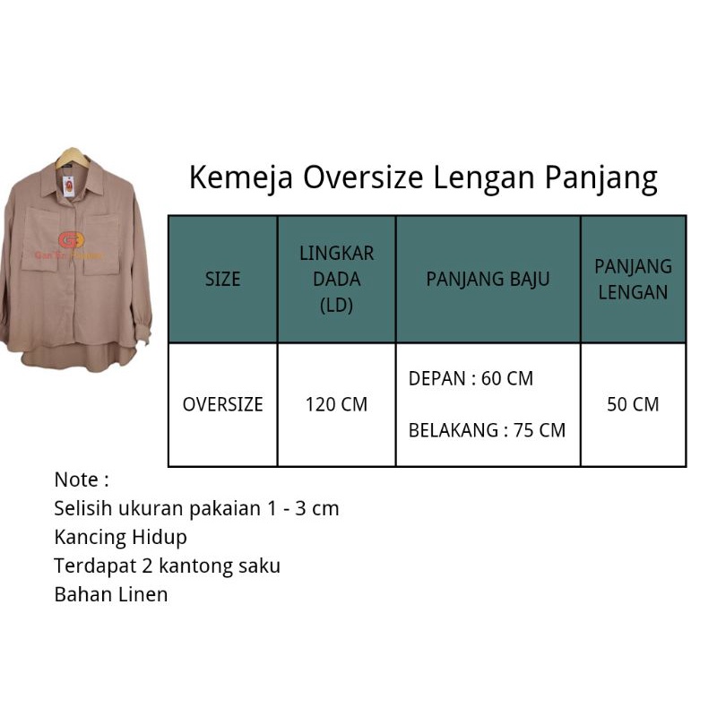 Kemeja Oversize Wanita Linen Atasan Jumbo 2 Pocket Kekinian