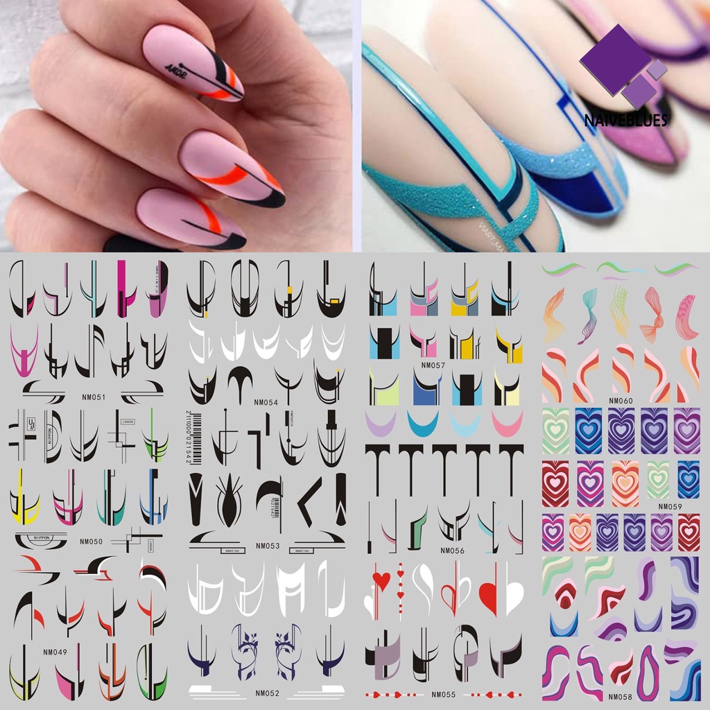 Naiveblue &gt; 3Pcs / Set Stiker Decal Motif Geometri Tahan Air Untuk Dekorasi Nail Art / Manicure