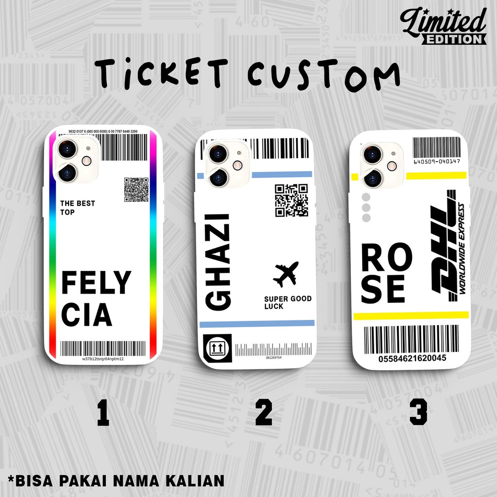 [SILIKON] Case casing ticket custom nama vivo oppo realme redmi iphone asus samsung