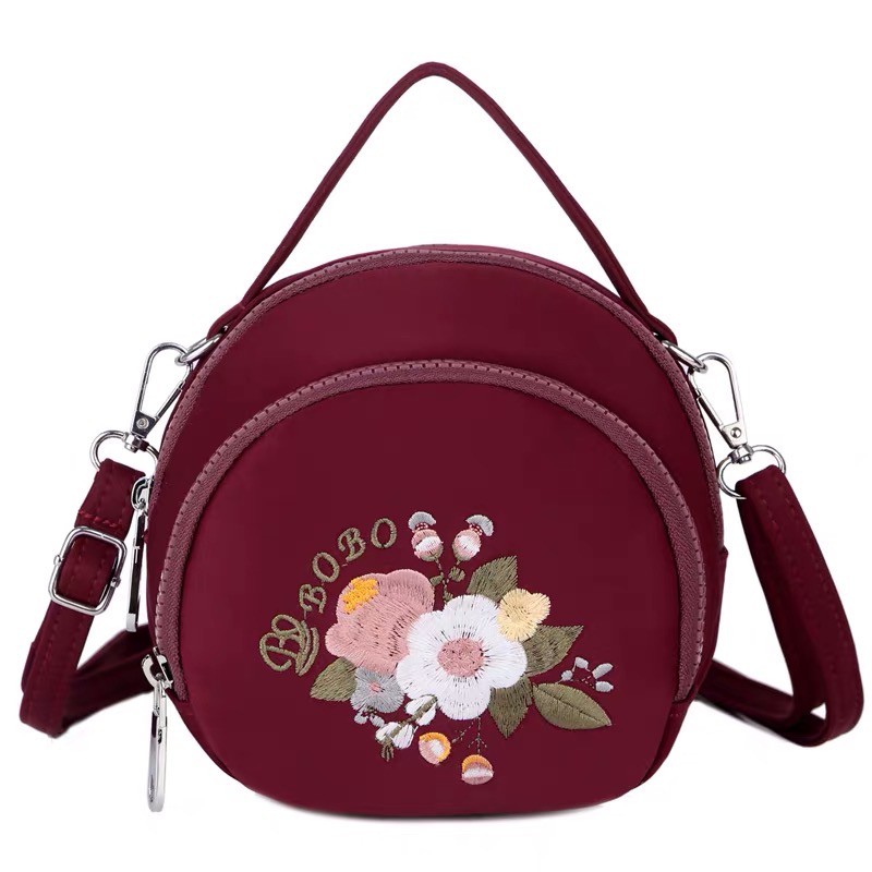 Tas Wanita Import Jinjing dan Selempang BOBO Mini BB9041 9041 Bordir Bunga Bahan Parasut Kualitas Su