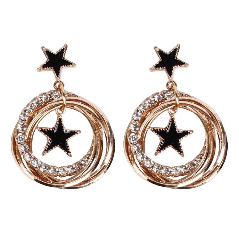 Anting Hoop 925 Silver Needle Bentuk Bintang Multilayer Gaya Korea