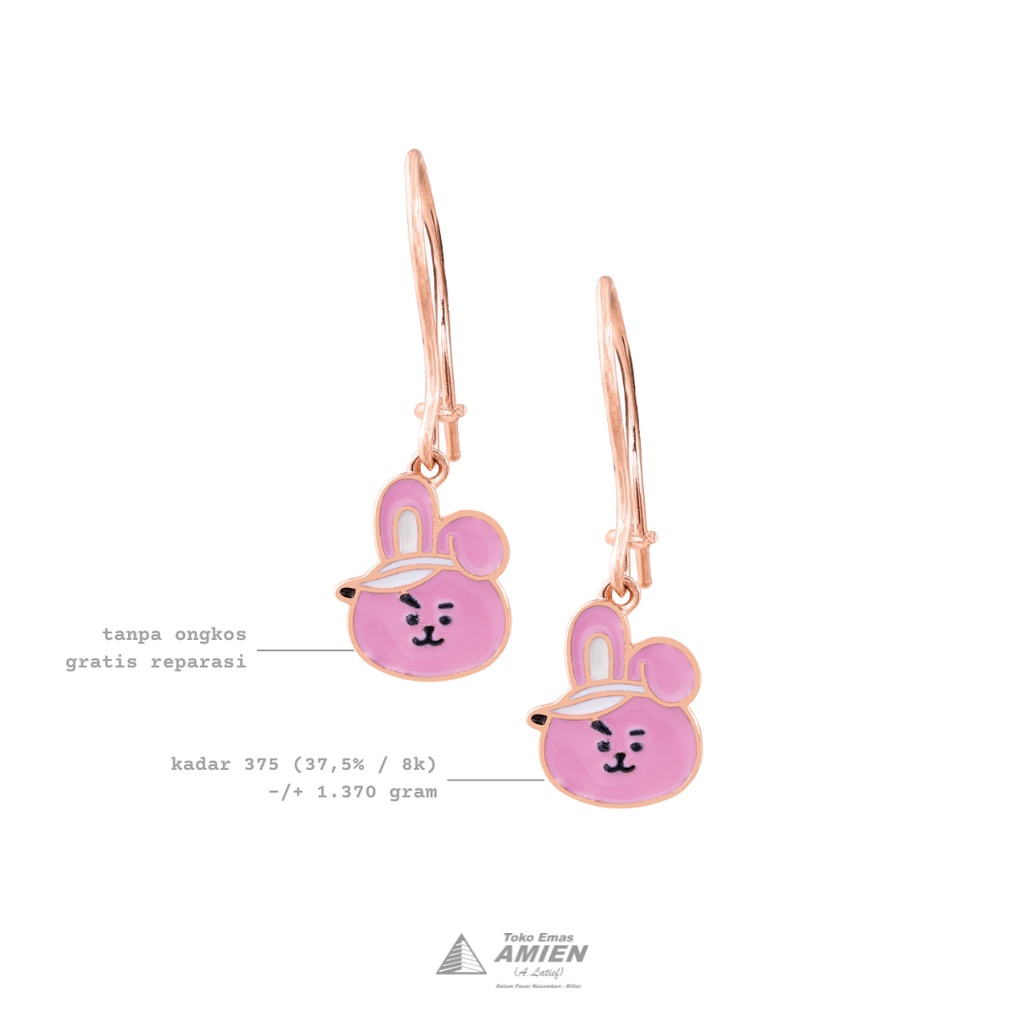 Toko Emas Amien Anting Emas Asli UBS Kadar 375 (37,5% / 8K) 1.370 gram - Gondel Line Friend BT21 Coo