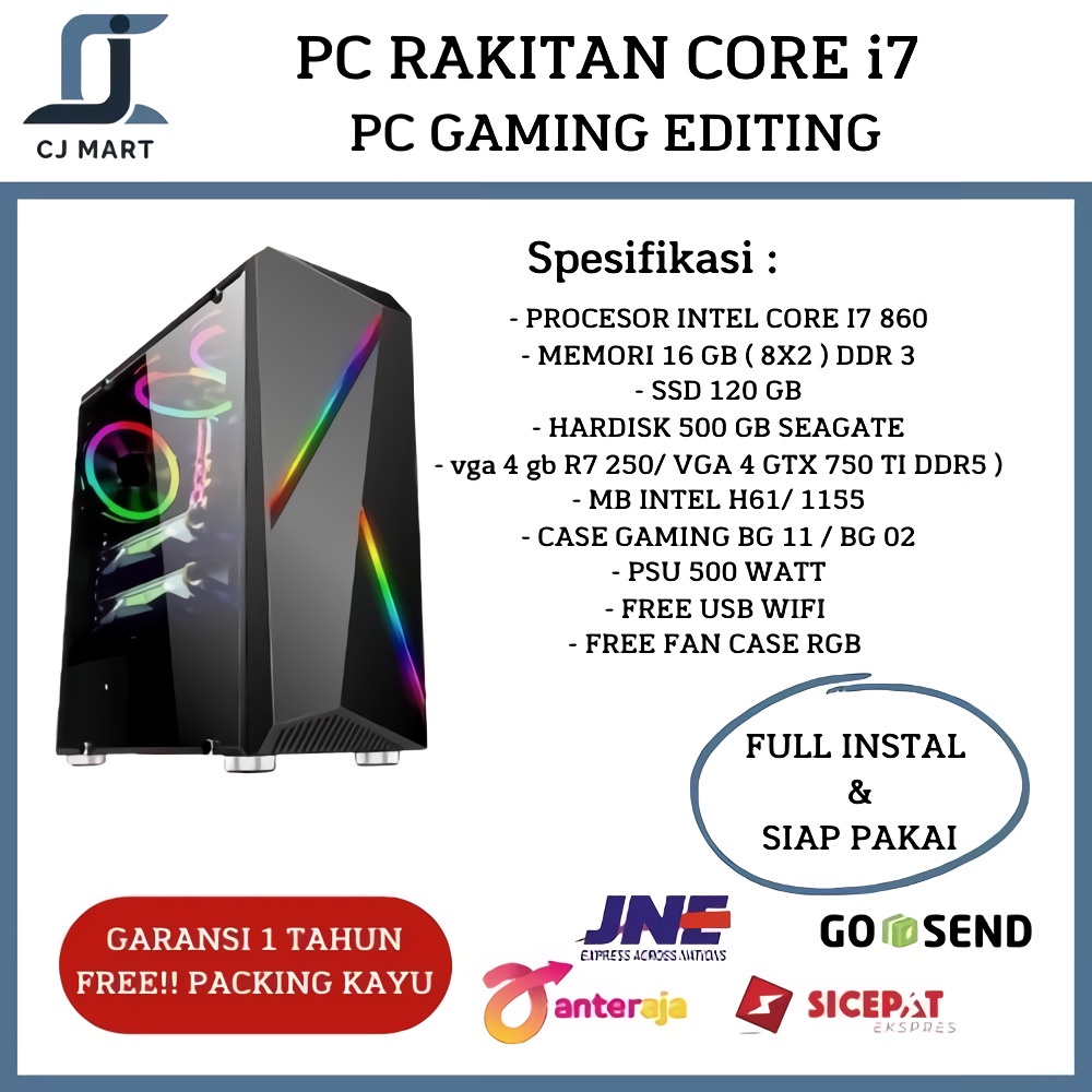 CPU RAKITAN PC CORE I7 RAM 16 GB VGA 4 GB R7 250 GAMING EDITING