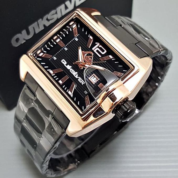 Jam Tangan Pria / Cowok Quiksilver Segi Date Rantai Black Rose Jam Tangan Murah