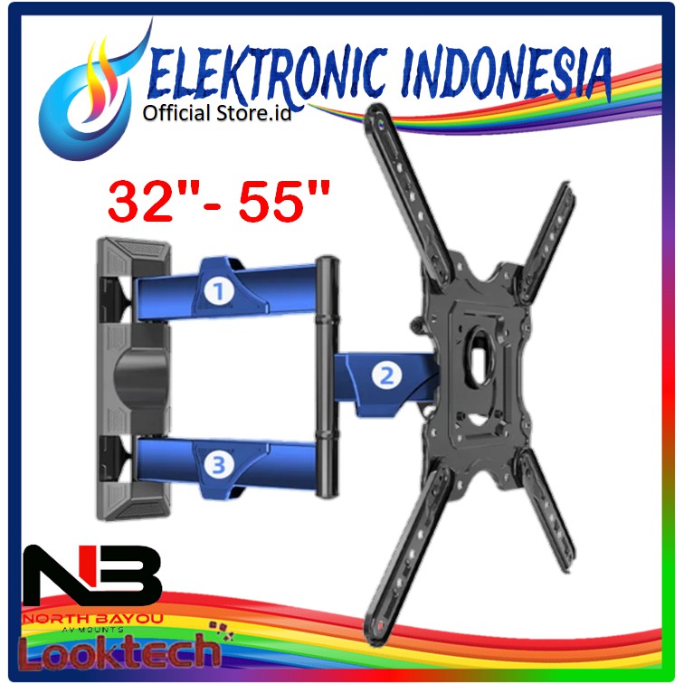 BERGARANSI!!!Bracket TV 32 - 55 inchi North Bayou Swivel / Lengan 6 arah Moving