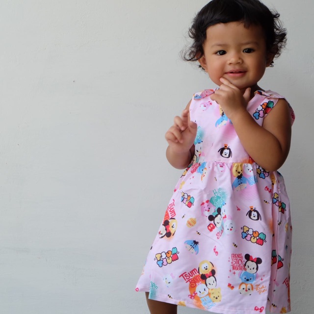 Dress tsum tsum anak daster anak soft pink