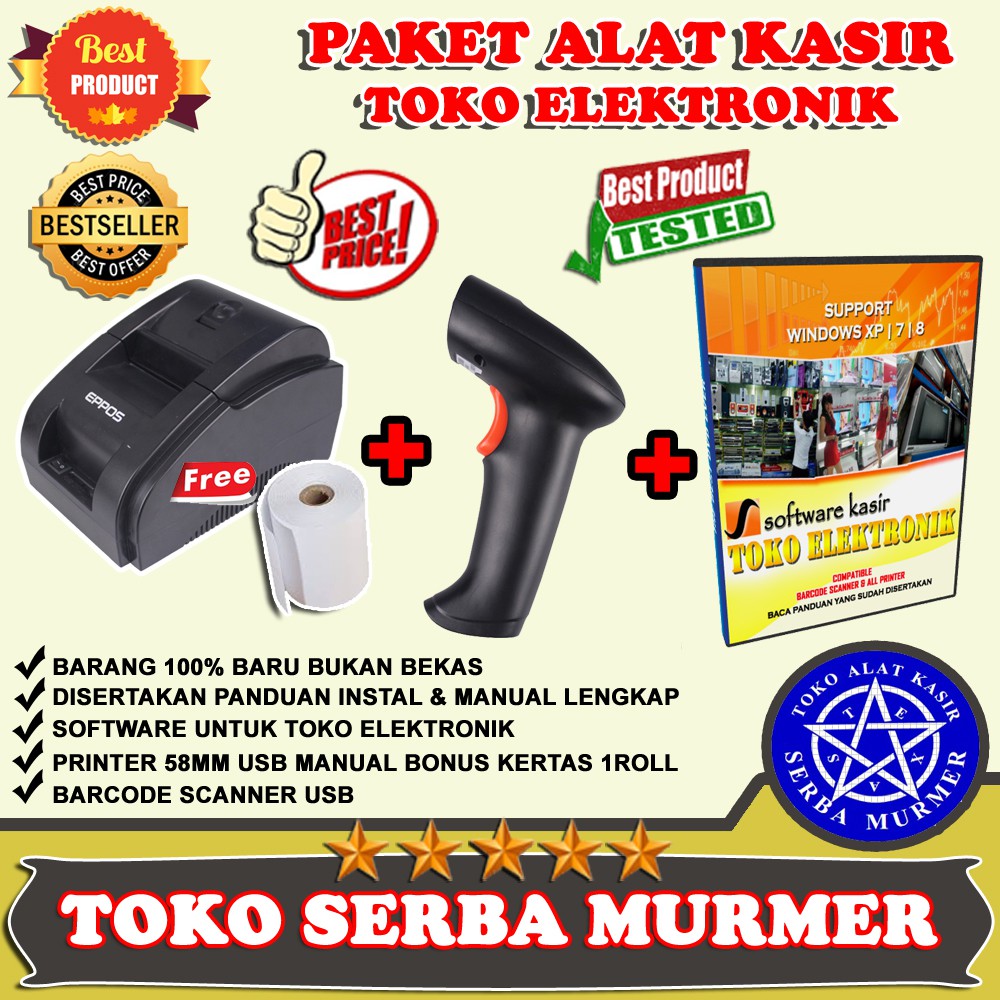 PAKET POS ALAT KASIR PRINTER THERMAL BARCODE SCAN GRATIS SOFTWARE TOKO ELEKTRONIK