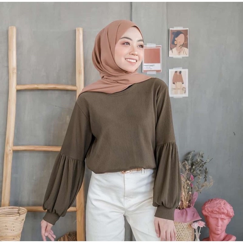 NAYA TOP/BLOUSE RIB LENGAN BALON PREMIUM / PUFFY TOP BLOUSE