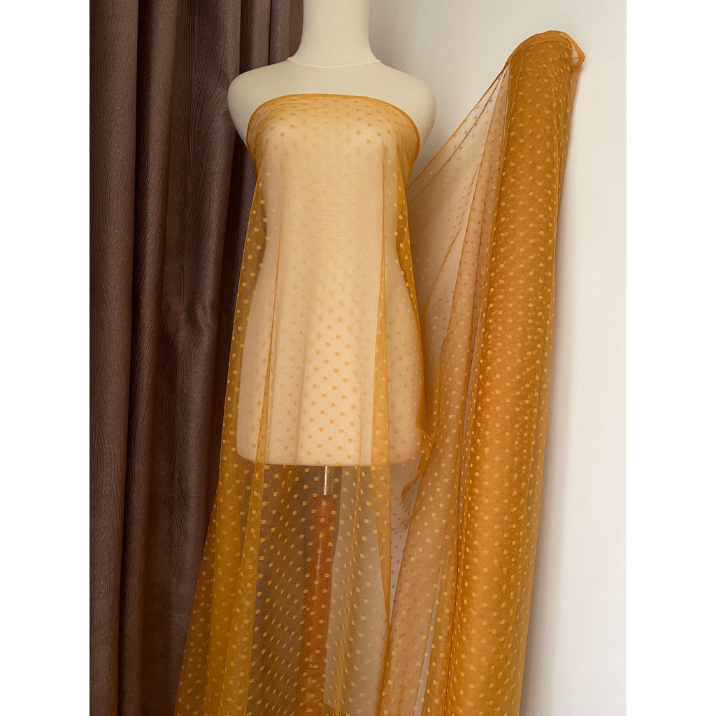 Kain Tile Tille Tule Tulle Dot Dotty Polkadot Warna Kuning Kunyit Mustard