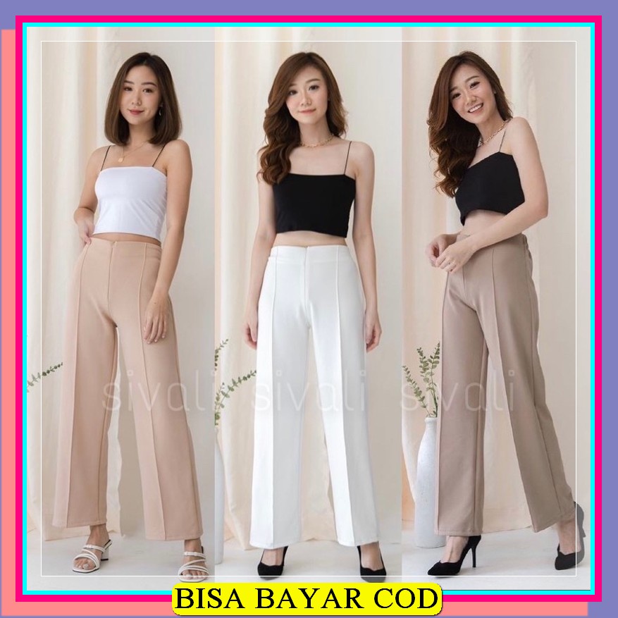Celana Kain Wanita Keren Murah Kekinian Terbaru Cewek Fashion Fc1 PC902 Celana Kulot Scuba Highwaist