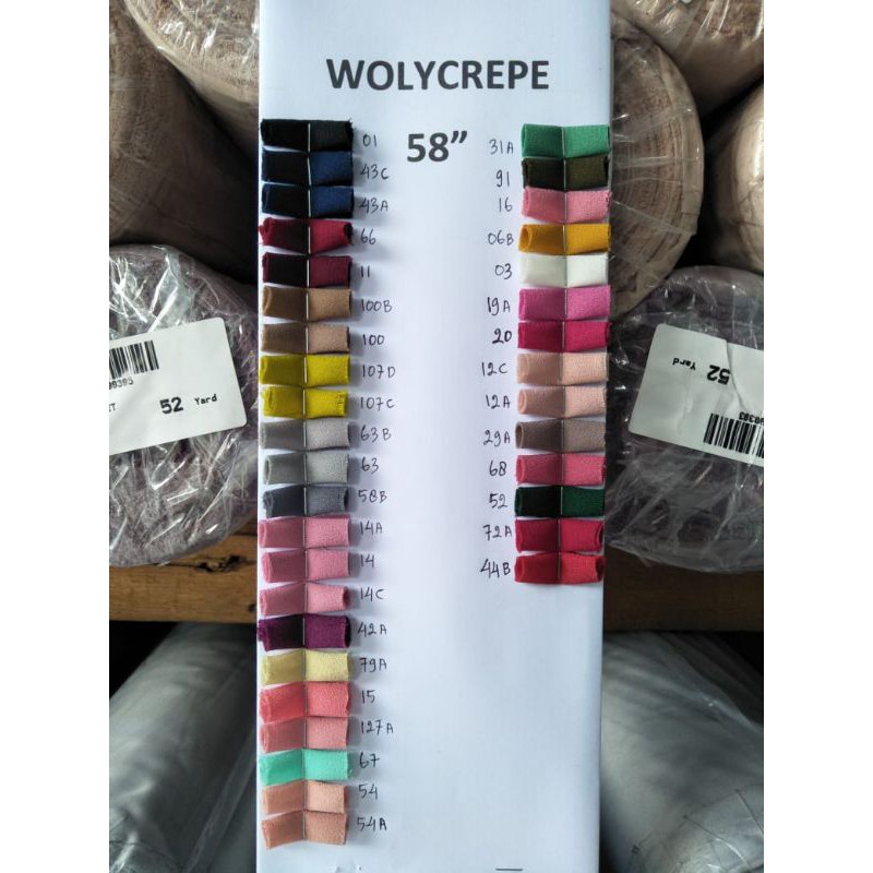 Kain Wollycrepe 1 Roll 60 Yard Wolycrepe Wolicrepe Wolicrep Caltri - Bahan Murah Gamis Hijab